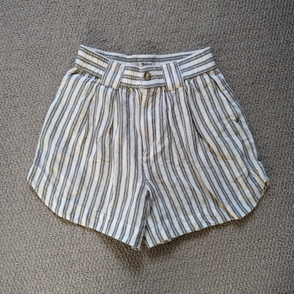 Madewell Linen Blend Striped High Waist Shorts